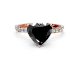 Rose gold Fancy Black Heart Cut Diamond Solitaire Engagement Ring with Pavé Band and Prong Setting