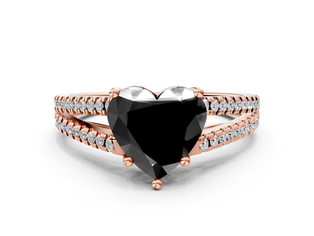 Rose gold Fancy Black Heart Cut Diamond Solitaire Engagement Ring with Split Shank Pavé Band_12
