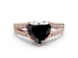 Rose gold Fancy Black Heart Cut Diamond Solitaire Engagement Ring with Split Shank Pavé Band_12