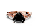 Rose gold Fancy Black Heart Cut Diamond Solitaire Engagement Ring with Twisted Pavé Band and Four-Prong Setting_24
