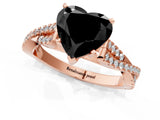 Rose gold Fancy Black Heart Cut Diamond Solitaire Engagement Ring with Twisted Pavé Band and Four-Prong Setting_25