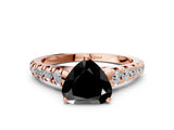 Rose gold Fancy Black Heart Cut Diamond Solitaire Ring with Cathedral Setting and Pavé Band