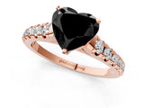 Rose gold Fancy Black Heart Cut Diamond Solitaire Ring with Cathedral Setting and Pavé Band_1