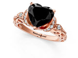 Rose gold Fancy Black Heart Cut Diamond Solitaire Ring with Filigree Band and Four-Prong Setting_1