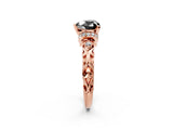 Rose gold Fancy Black Heart Cut Diamond Solitaire Ring with Filigree Band and Four-Prong Setting_2