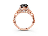 Rose gold Fancy Black Heart Cut Diamond Solitaire Ring with Filigree Band and Four-Prong Setting_3