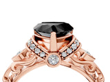 Rose gold Fancy Black Heart Cut Diamond Solitaire Ring with Filigree Band and Four-Prong Setting_4