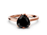 Rose gold Fancy Black Heart Cut Diamond Solitaire Ring with Flower Prong Setting and Classic Band_24