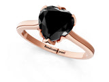 Rose gold Fancy Black Heart Cut Diamond Solitaire Ring with Flower Prong Setting and Classic Band_25