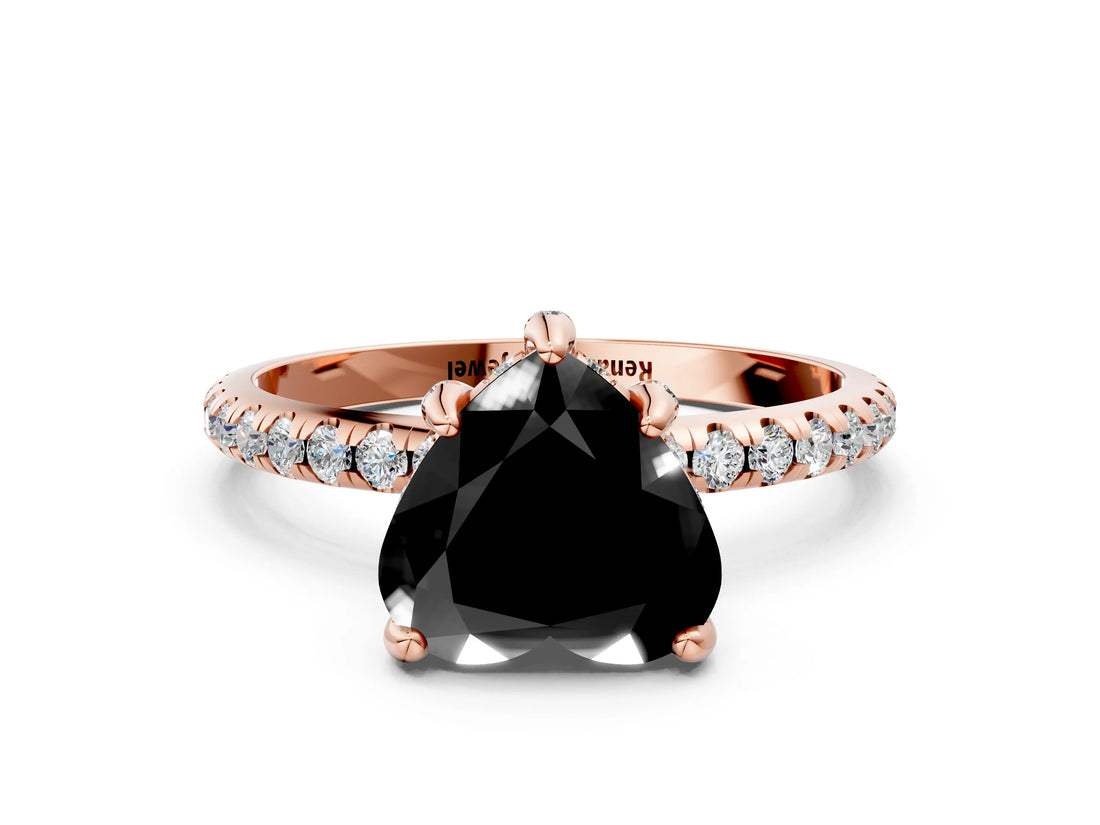 Rose gold Fancy Black Heart Cut Diamond Solitaire Ring with Four-Prong Setting and Pavé Band_3