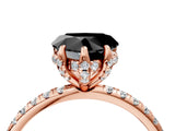 Rose gold Fancy Black Heart Cut Diamond Solitaire Ring with Four-Prong Setting and Pavé Band_7