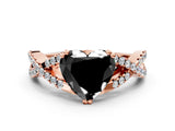 Rose gold Fancy Black Heart Cut Diamond Solitaire Ring with Four-Prong Setting and Twisted Pavé Band
