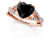 Rose gold Fancy Black Heart Cut Diamond Solitaire Ring with Four-Prong Setting and Twisted Pavé Band_1