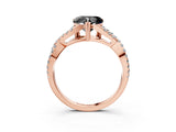 Rose gold Fancy Black Heart Cut Diamond Solitaire Ring with Four-Prong Setting and Twisted Pavé Band_3