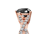 Rose gold Fancy Black Heart Cut Diamond Solitaire Ring with Four-Prong Setting and Twisted Pavé Band_5