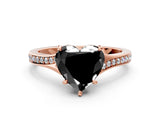 Rose gold Fancy Black Heart Cut Diamond Solitaire Ring with Pavé Band and Prong Setting_12