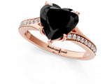Rose gold Fancy Black Heart Cut Diamond Solitaire Ring with Pavé Band and Prong Setting_13