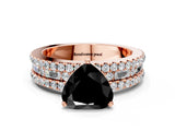 Rose gold Fancy Black Heart Cut Diamond Solitaire Ring with Pavé and Channel Set Band