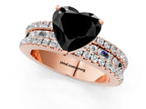 Rose gold Fancy Black Heart Cut Diamond Solitaire Ring with Pavé and Channel Set Band_1
