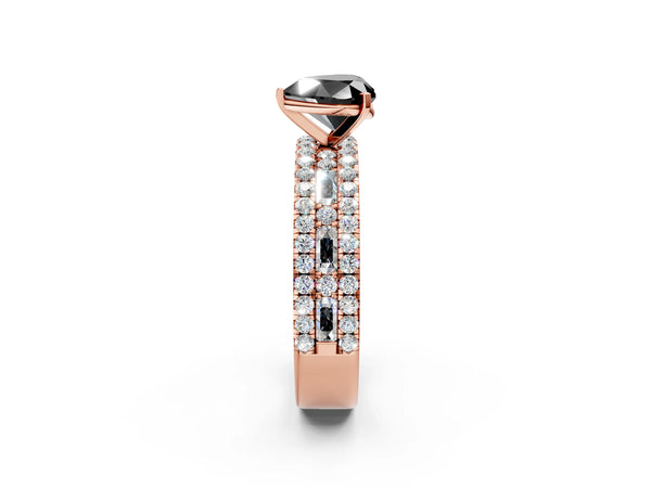Rose Gold Heart-Shaped Pave and Baguette Engagement Ring Setting for Black Center