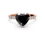 Rose gold Fancy Black Heart Cut Diamond Solitaire Ring with Pave Band and Four Prong Setting_12
