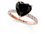 Rose gold Fancy Black Heart Cut Diamond Solitaire Ring with Pave Band and Four Prong Setting_13