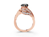 Rose gold Fancy Black Heart Cut Diamond Solitaire Ring with Prong Setting and Twisted Pavé Band_3