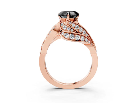 Rose gold Fancy Black Heart Cut Diamond Solitaire Ring with Prong Setting and Twisted Pavé Band_3