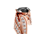 Rose gold Fancy Black Heart Cut Diamond Solitaire Ring with Prong Setting and Twisted Pavé Band_5