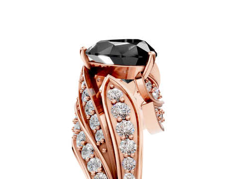 Rose gold Fancy Black Heart Cut Diamond Solitaire Ring with Prong Setting and Twisted Pavé Band_5