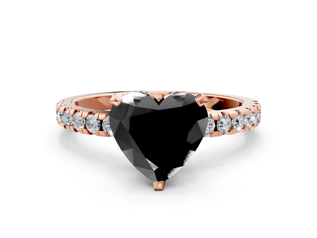 Rose gold Fancy Black Heart Cut Diamond Solitaire Ring with Round  Pavé Band and Four-Prong Setting_36