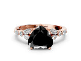 Rose gold Fancy Black Heart Cut Diamond Solitaire Ring with Side Stones and Four-Prong Setting_12