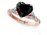 Rose gold Fancy Black Heart Cut Diamond Solitaire Ring with Side Stones and Four-Prong Setting_13