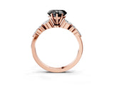 Rose gold Fancy Black Heart Cut Diamond Solitaire Ring with Side Stones and Four-Prong Setting_15