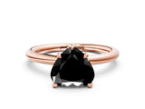 Rose gold Fancy Black Heart Cut Diamond Solitaire Ring with Thin Band and Four-Prong Setting