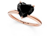 Rose gold Fancy Black Heart Cut Diamond Solitaire Ring with Thin Band and Four-Prong Setting_1