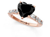 Rose gold Fancy Black Heart Cut Diamond Solitaire with Side Baguettes and Channel Set Band_1