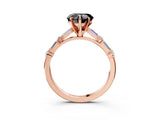Rose gold Fancy Black Heart Cut Diamond Solitaire with Side Baguettes and Channel Set Band_3