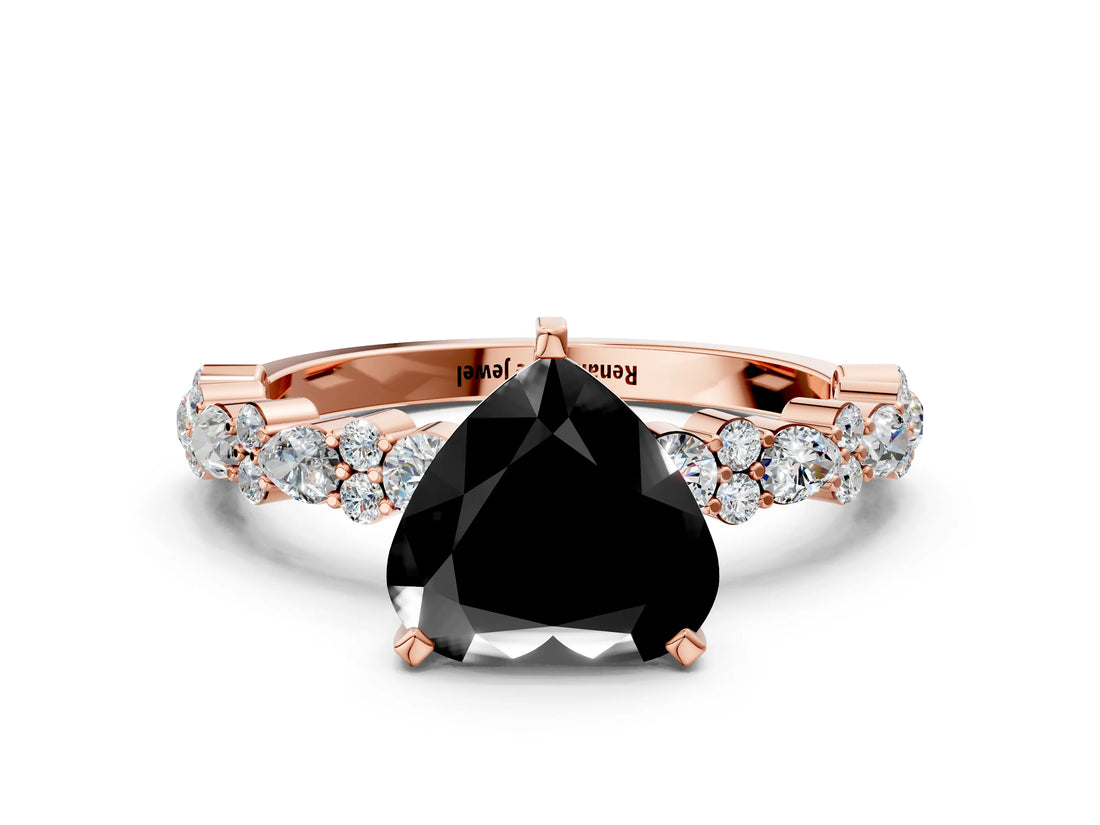 Rose gold Fancy Black Heart Cut Diamond Solitaire with Side Stones, Pave Band, Four-Prong Setting_24
