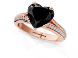 Rose gold Fancy Black Heart Cut Diamond Split Shank Engagement Ring with Pavé Band_1