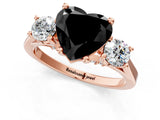 Rose gold Fancy Black Heart Cut Diamond Three-Stone Engagement Ring with Prong Setting and Pavé Band_1