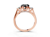 Rose gold Fancy Black Heart Cut Diamond Three-Stone Engagement Ring with Prong Setting and Pavé Band_3