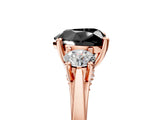 Rose gold Fancy Black Heart Cut Diamond Three-Stone Engagement Ring with Prong Setting and Pavé Band_5