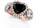 Rose gold Fancy Black Heart Cut Diamond Three-Stone Halo Ring with Prong Setting and Pavé Accents_1