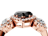 Rose gold Fancy Black Heart Cut Diamond Three-Stone Halo Ring with Prong Setting and Pavé Accents_4