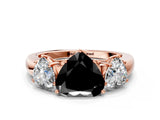 Rose gold Fancy Black Heart Cut Diamond Three-Stone Ring with Four-Prong Setting and Classic Band