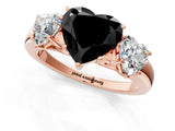 Rose gold Fancy Black Heart Cut Diamond Three-Stone Ring with Four-Prong Setting and Classic Band_1