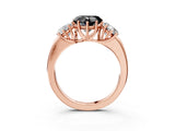 Rose gold Fancy Black Heart Cut Diamond Three-Stone Ring with Four-Prong Setting and Classic Band_3