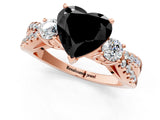 Rose gold Fancy Black Heart Cut Diamond Three-Stone Ring with Pavé Split Shank and Four-Prong Setting_1