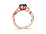Rose gold Fancy Black Heart Cut Diamond Three-Stone Ring with Pavé Split Shank and Four-Prong Setting_3